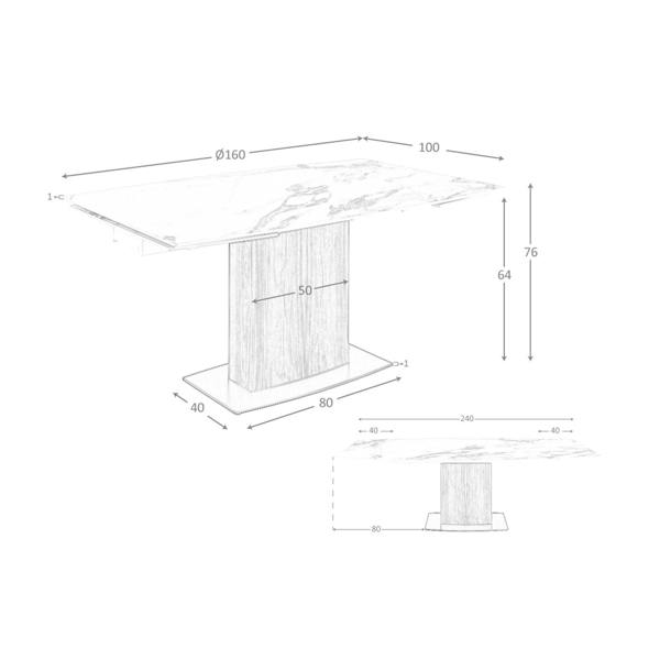 Angel Cerdá Oval Barrel porcelain marble and walnut extending dining table 1133