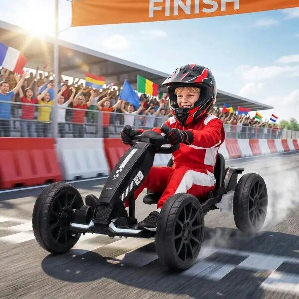 12V Electric Go Kart for Kids with Dual Motors, Adjustable Seat, Soft Start, LED Lights, EVA Wheels, for Age 3-6, Black - Black
