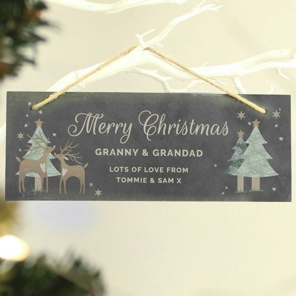 Personalised Memento Company Personalised Christmas Reindeer Hanging Slate Plaque