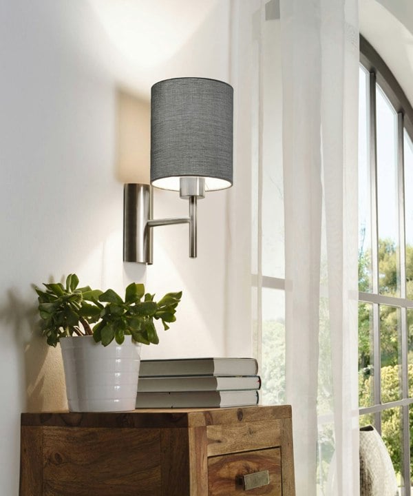 EGLO Pasteri 1-Light Grey Fabric Wall Lamp