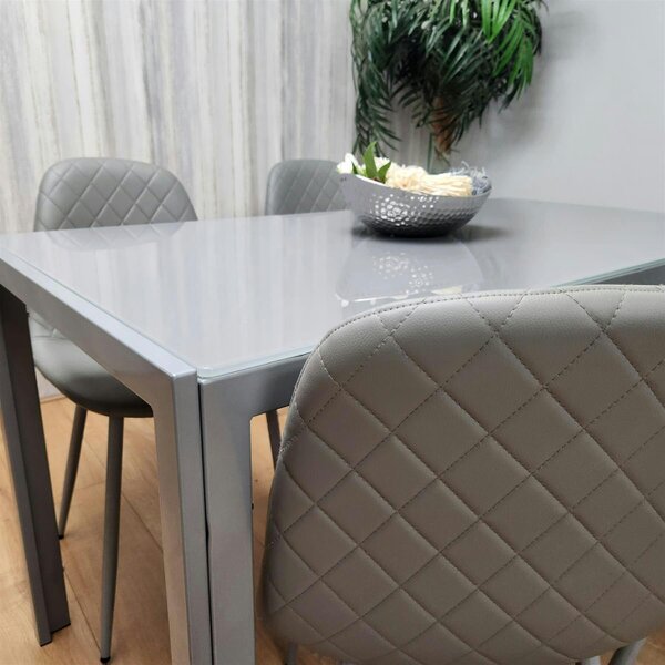 Kosy Koala Modern Rectangle Grey Glass Dining Table Set With 4 Grey Gem Chairs Dining Room Furniture
