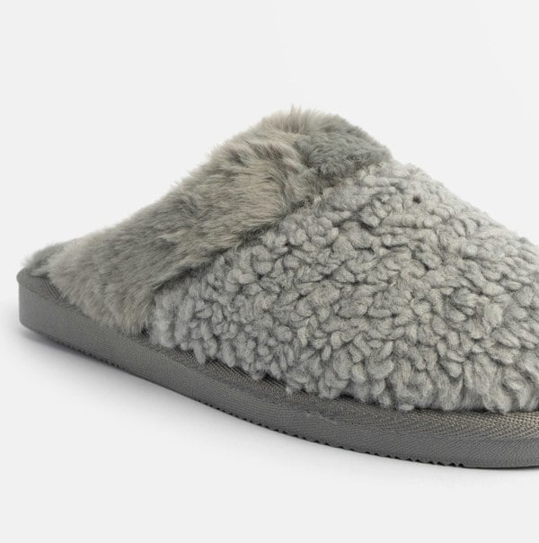 Jo & Joe HELGA Womens Mule Faux Fur Slippers Grey