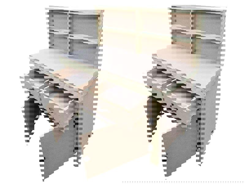 Wooden MDF Top Storage Workbench (V.4) – Sturdy Tool Cabinet with Lockable Cupboard, Drawers and Back Panel, Ideal for Garages, Workshops, and Studios