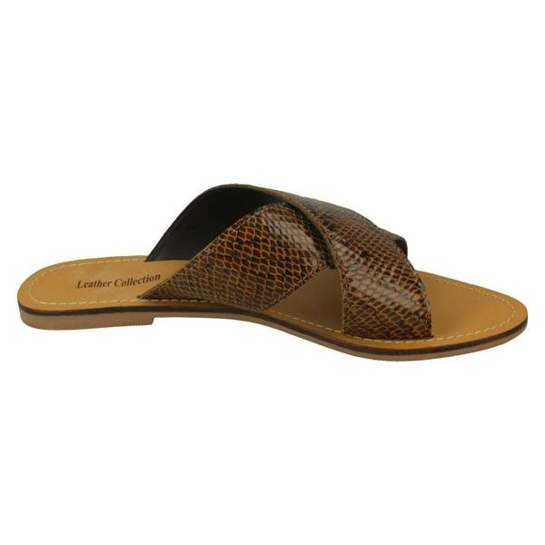 Leather Collection Ladies Leather Collection Flat Cross Over Mules F00236