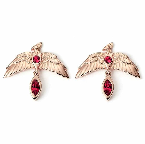 Harry Potter sterling silver, Rose Gold tone Fawkes Earrings with crystals