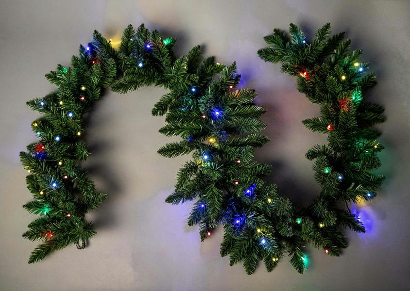 2m Green Pre-Lit Imperial Pine Christmas Garland with 50 Multicolour LEDs, PVC, 1 Pack image 1
