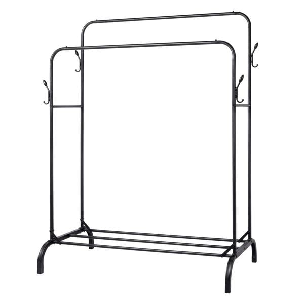 Levede Clothes Rail Heavy Duty 2 Rods Carbon Steel Rack with Shelf Bedroom Black