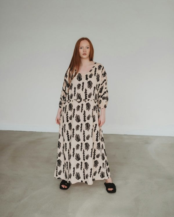 Eco viscose in Kaya Cream Seaweed Print Maxi Dress-image 7