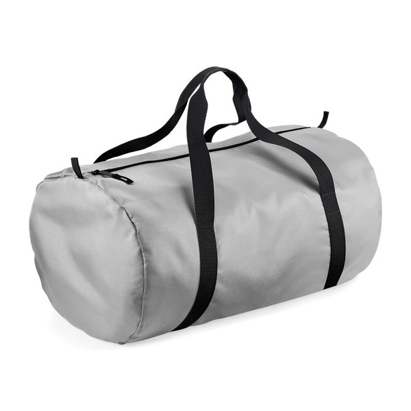 BagBase Packaway Barrel Bag / Duffle Water Resistant Travel Bag (32 Litres) (Pack of 2) - Silver / Black