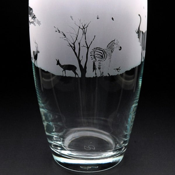 Glyptic Glass Art Safari Glass Botanica Vase - Hand Etched / Engraved Gift