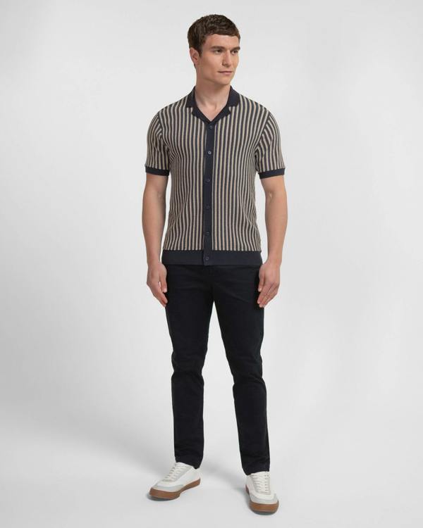 Steel & Jelly Woodford - Textured Stripe Knitted Short Sleeve Shirt
