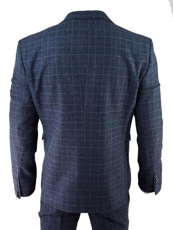 TruClothing Mens Blue Check 3 Piece Tweed Suit Peaky Blinders 1920s Gatsby Tailored Fit