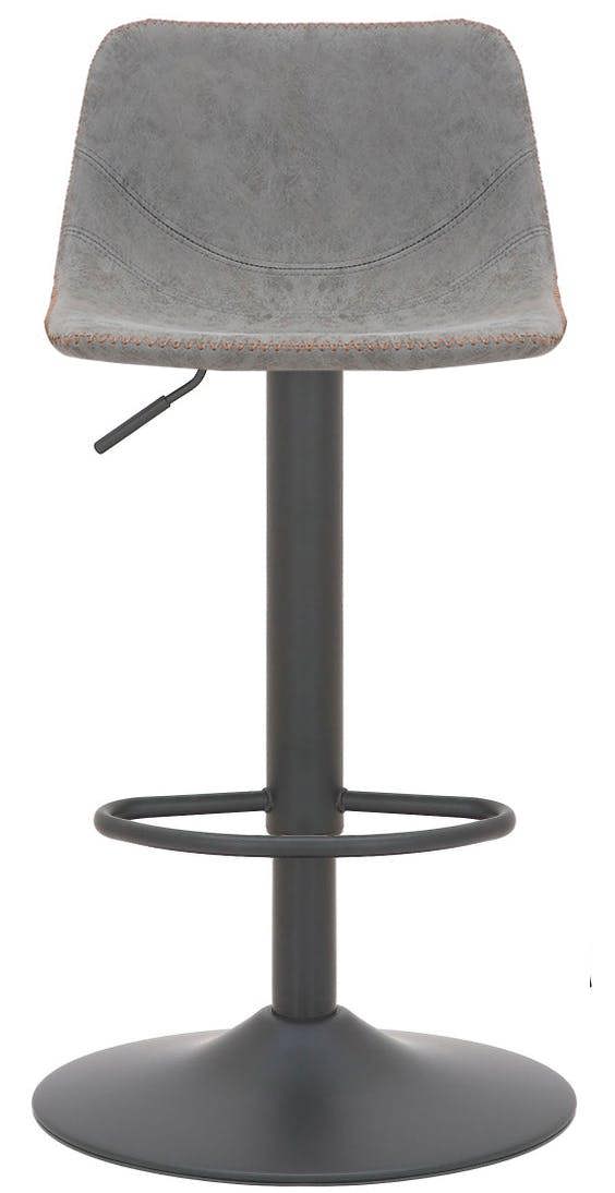 Lamboro Antico Faux Leather Kitchen Bar Stool, Matt Black Stem & Base, Adjustable Gas Lift With Backrest, Breakfast Bar Stool - Grey