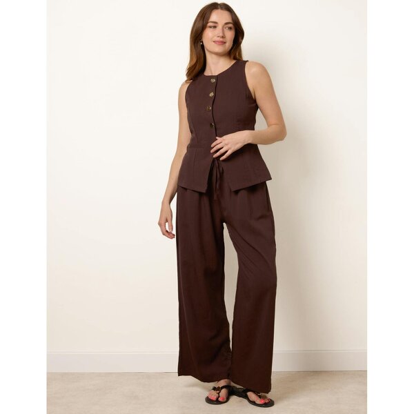 Blue Vanilla Round Neck Button Through Vest & Trouser Set