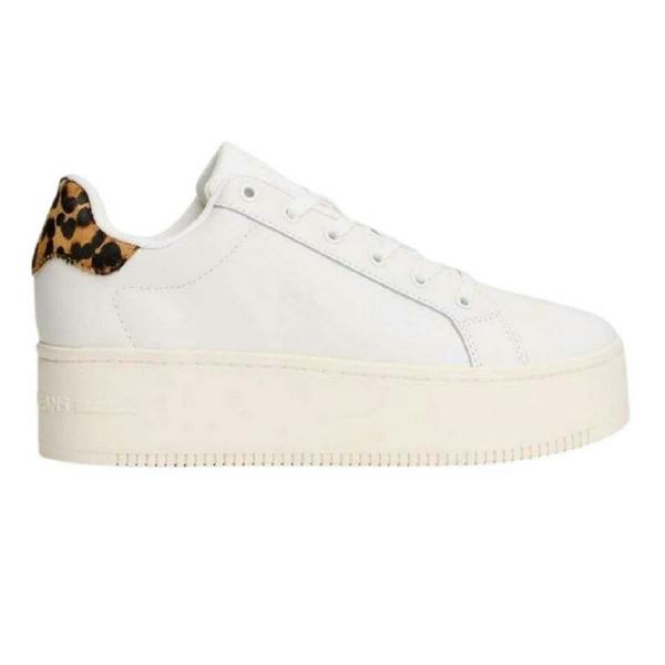 Tommy Jeans Womens/Ladies Leopard Print Leather Platform Trainers - Ivory/Leopard - 