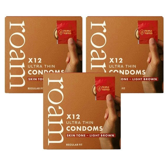 Roam Light Brown Skin Tone Condoms - Ultra Thin Regular Fit - 36 Pack (3 x 12)