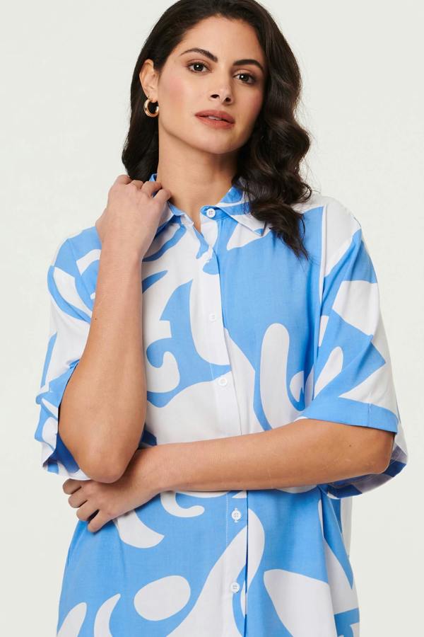 Blue | Abstract Relaxed 1/2 Sleeve Shirt