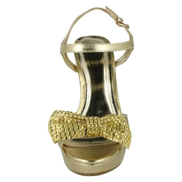 Spot On Ladies Spot On Platform High Heels With Diamante Bow
