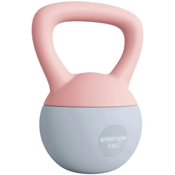 Pink and grey soft kettlebell with non-slip handle, SPORTNOW 6KG