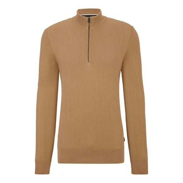 Boss Mens Embrando-P Quarter Zip Sweater Top - Beige