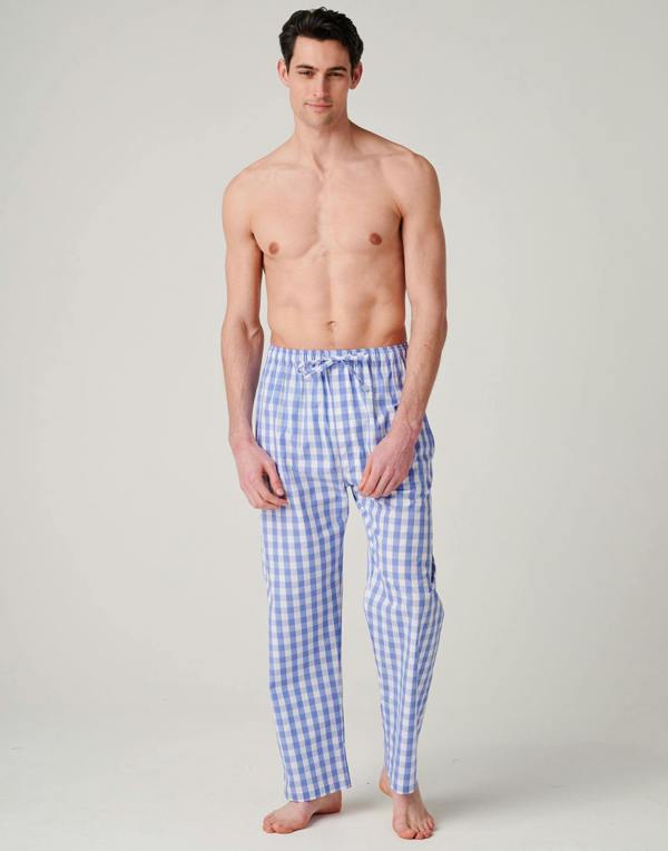 British Boxers Men's Crisp Cotton Pyjama Trousers – Schoolhouse Blue Gingham