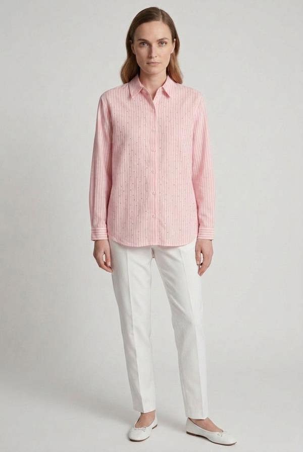 Pink | Striped Sparkle Detail Long Sleeve Shirt

