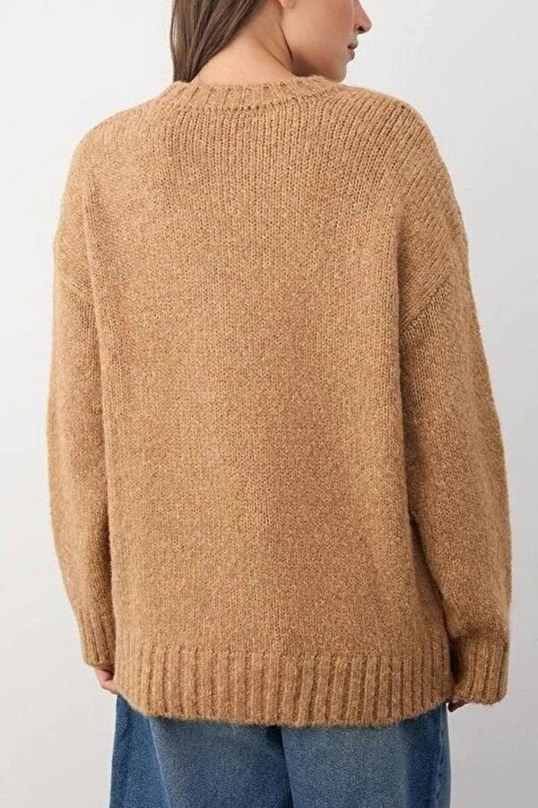 WOVCOR Soft-Textured Oversize Basic Knit Sweater