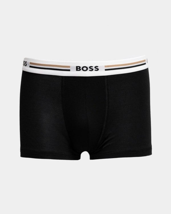 BOSS Orange Revive Mens 3-Pack Soft-Touch Stretch Trunks With Logo Waistbands - Black 001