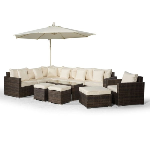 Giardino Havana 7 Seat Rattan Sofa and Armchair Set w/ Coffee Table and 3 Stools
