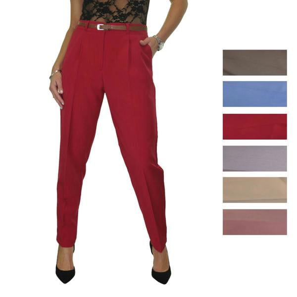 Paulo Due Women's Tapered Leg Smart Belted Trouser Pale Blue