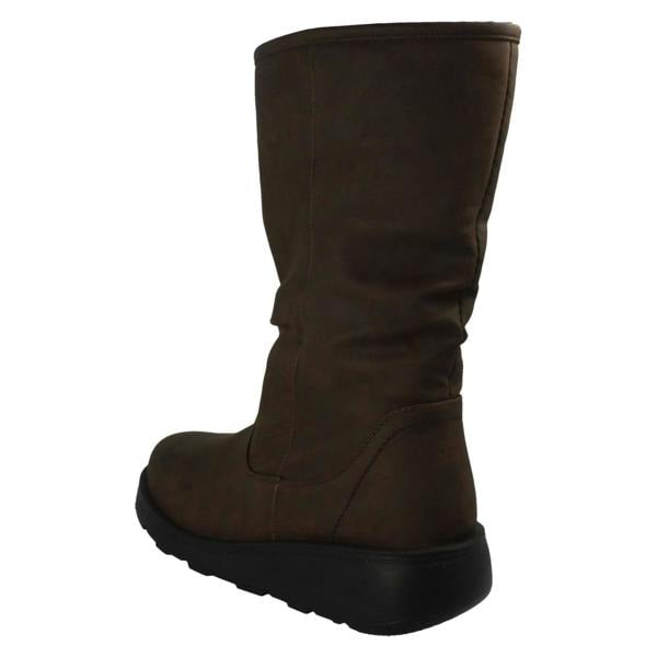 Spot On Ladies Spot On Fur Lined Zip Up Wide Fit Wedge Heel Mid Calf Boots F4466