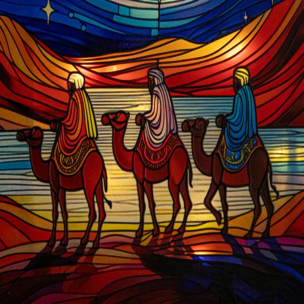 Samuel Alexander 21cm Dual Powered Three Wise Men Stained Glass Light Up Christmas Decoration with LEDs