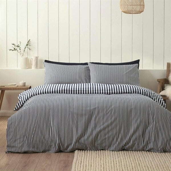 HomeSpace Direct Brushed Stripe Navy Duvet Cover Set