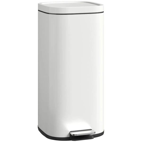 Cream cylindrical kitchen pedal bin with closed lid and black foot pedal base