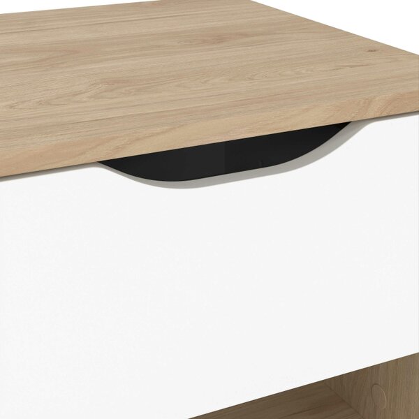 Wyld Haus Hobro White and Natural Oak Wood Nightstand 1 Drawer