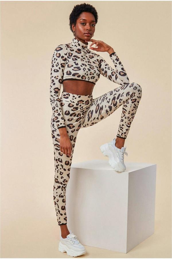 Leopard Print Crop Top&legging Lounge Set - Brown TS6