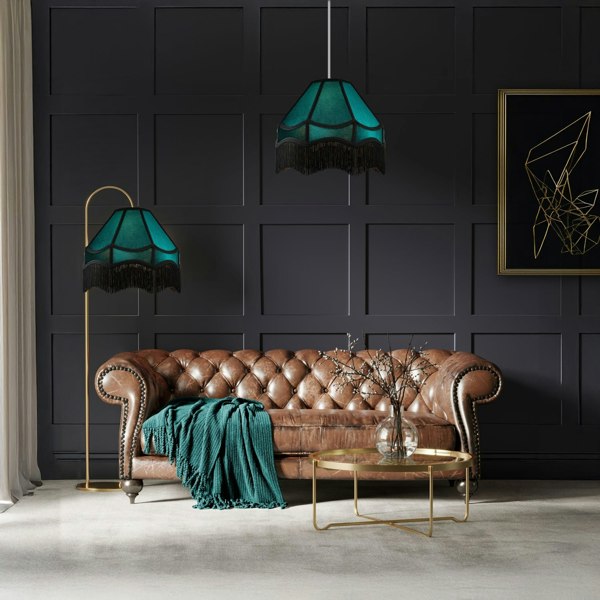 Traditional Victorian Empire 40cm Lamp Shade in Dark Emerald Velvet with Tassels Image 7