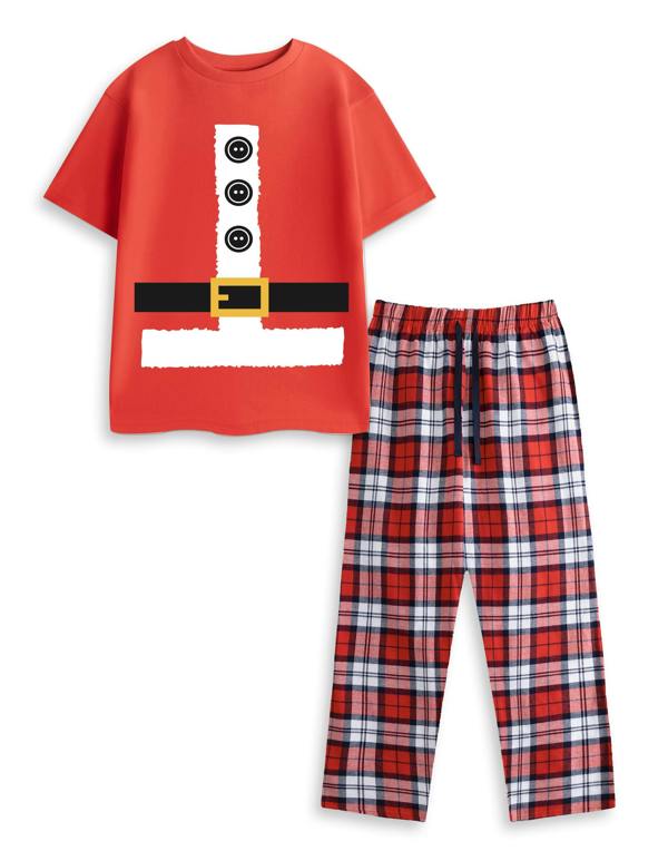 Show Me The Merch Unisex Kids Red Santa Short Sleeve Long Leg Pyjama Set