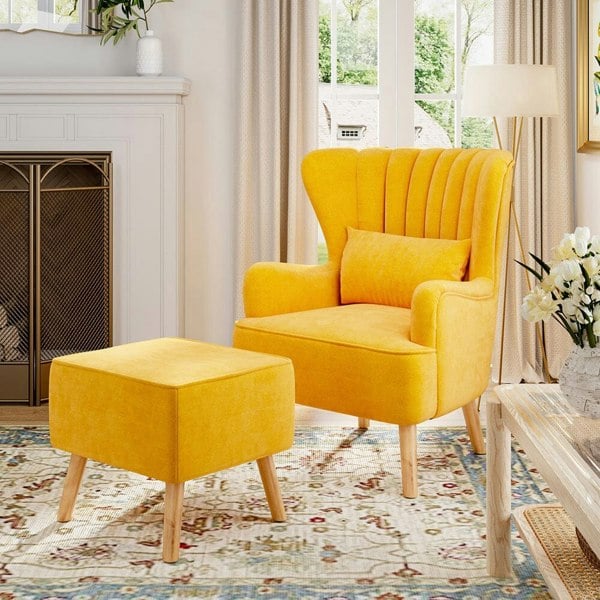 Occasion Faux Wool Wingback Chair Padded Armchair and Footstool Wingback Chairs Living and Home