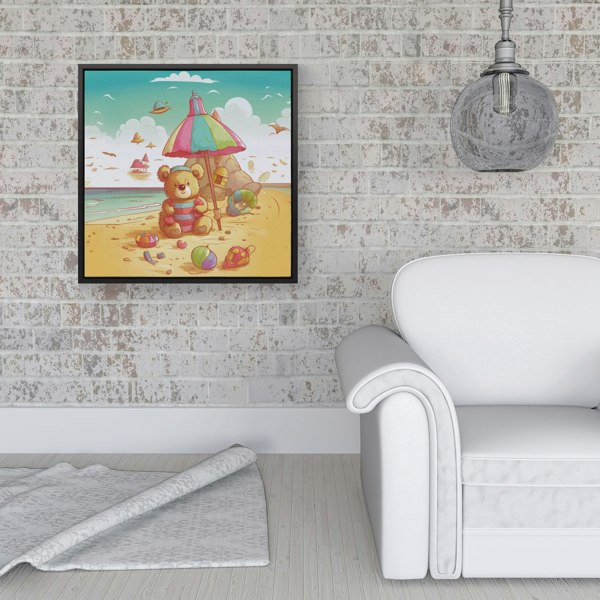 Warren Reed Lucky Teddy Bear On A Beach Holiday Framed Canvas