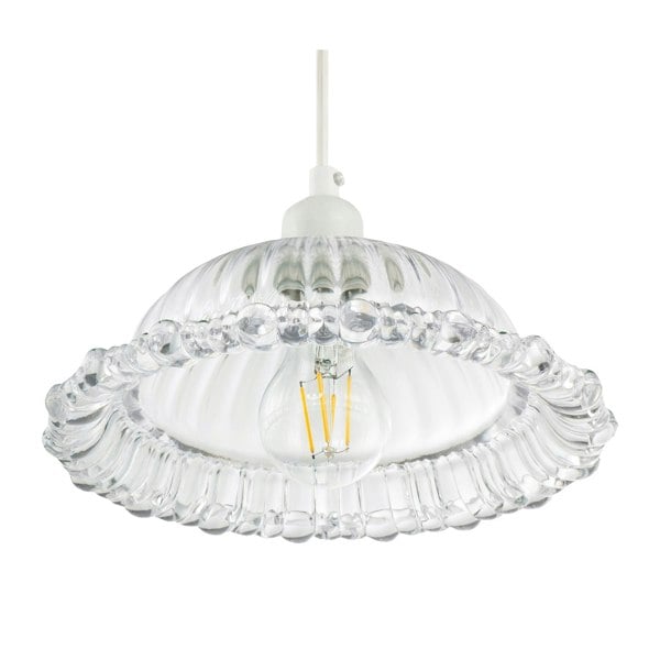 Modern Clear Line Ribbed Glass Pendant Light Shade with Moulded Edge Image 5