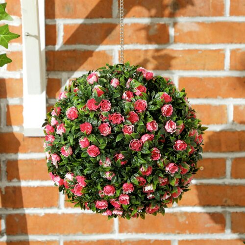 Wyld Haus Colana Set Of 2 Artificial UV Resistant Rose Style Topiary Balls H8 28cm Pink