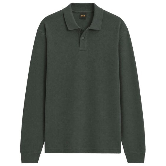 Boss Petempestolong 1 Waffle LS Polo - Green Gray