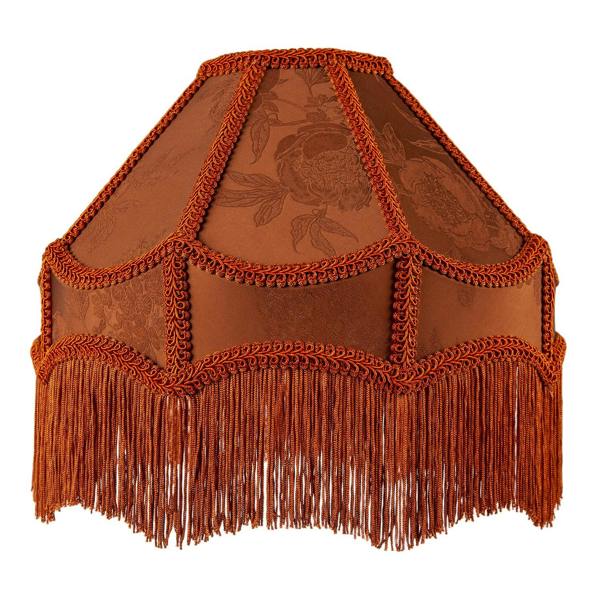 Brown Faux Silk Victorian Lampshade with Floral Decor and Long Tassels Image 5