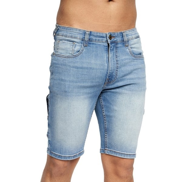 Crosshatch Mens Carpenter Denim Vintage Shorts - Mid Wash