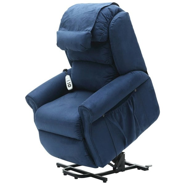 Dual Motor Rise and Recline Armchair - Waterfall Pillow - Blue Suedette Fabric Loops