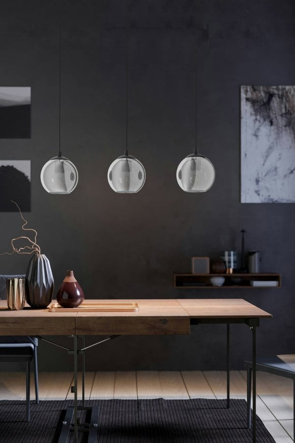 EGLO Ariscani Smoked Black Glass 3-Light Pendant