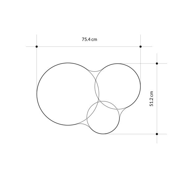 Decortie Gora Black Modern Unframed 3-Round Shape Mirror Wall-mounted Bathroom (H) 51.20cm (W) 75.40cm