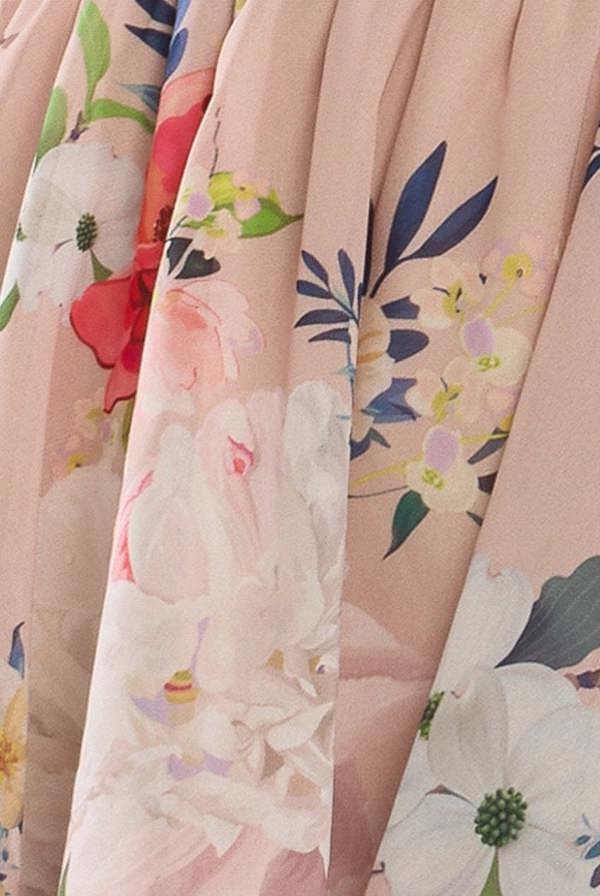 Sustainable Tiered Wrap Floral Mini Dress - Peach Floral DR4655BBS