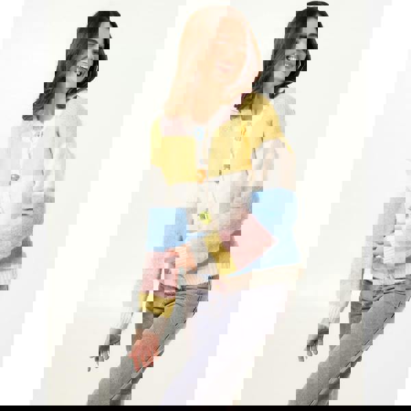 Blue Vanilla Multi Coloured Striped Cardigan With Flower Buttons